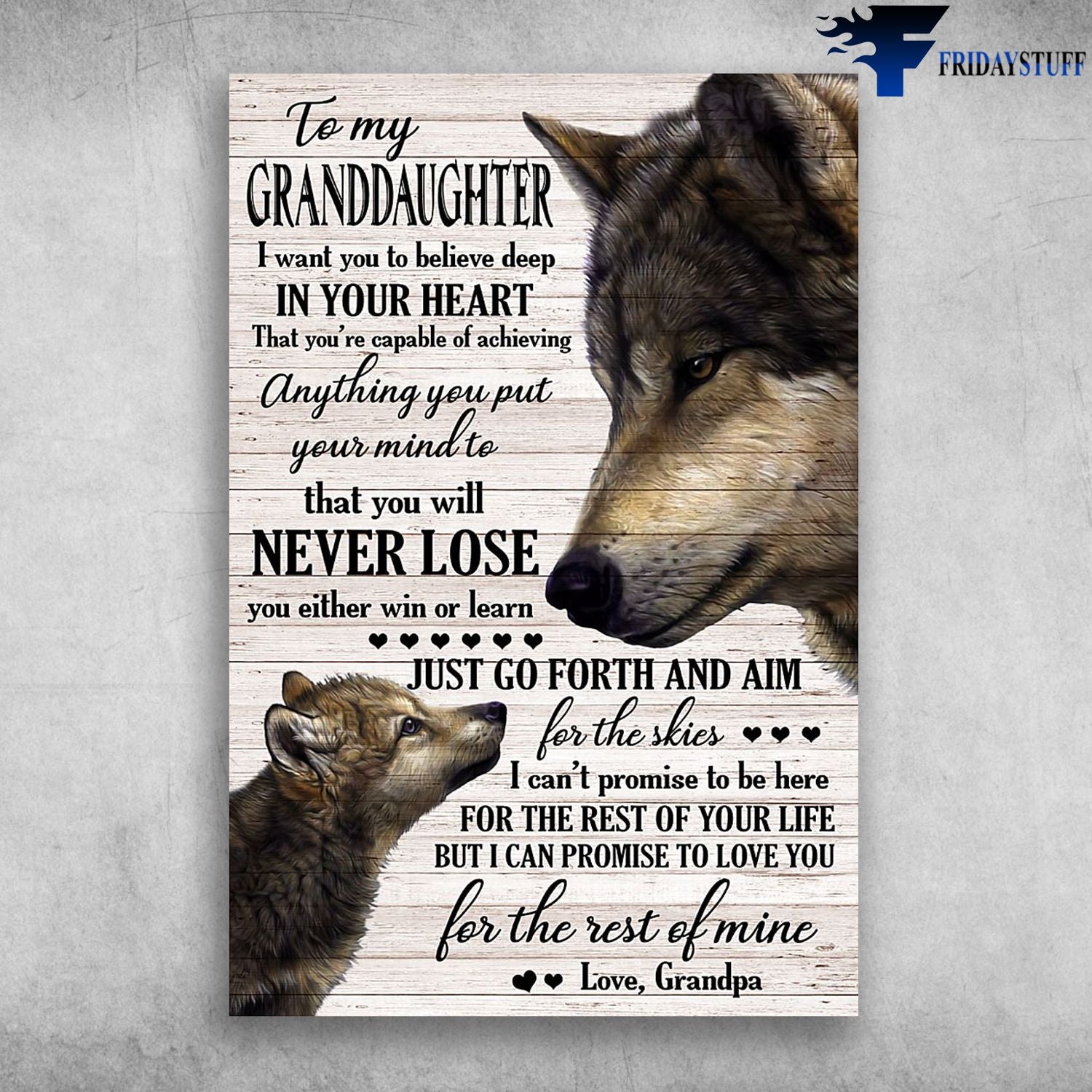 Mama Wolf And Baby Wolf To My Granddaughter You Will Never Lose Love Grandpa Canvas Christmas Gift Ideas