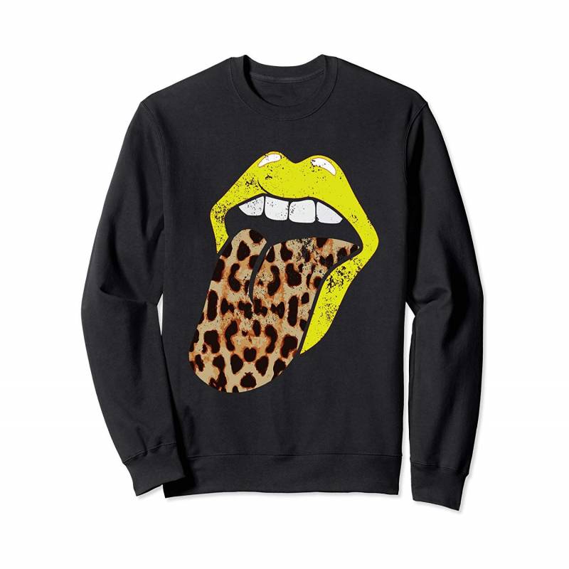 Yellow Lips Leopard Tongue Cheetah Trendy Animal Print Sweatshirt