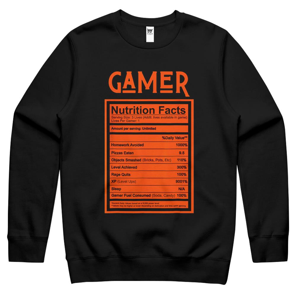 Nutritional Facts Shirt, Gamer Nutrition Facts Shirt, Gamer Nutritional Facts Men Women Gamers Gaming Shirt Crewneck Sweatshirt