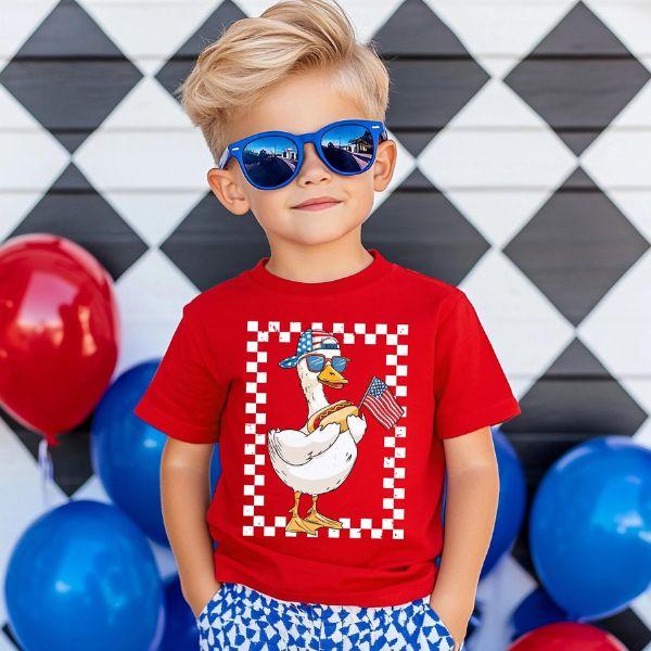 Independence DayToddler Shirt,4Th Of July Kids Tee,America Shirt Kids,American Goose with flag,Fourth Of July Shirt Kids Popular Shirt