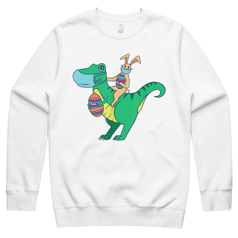 Bunny Riding Trex With Masks Funny Quarantine Easter Crewneck Sweatshirt