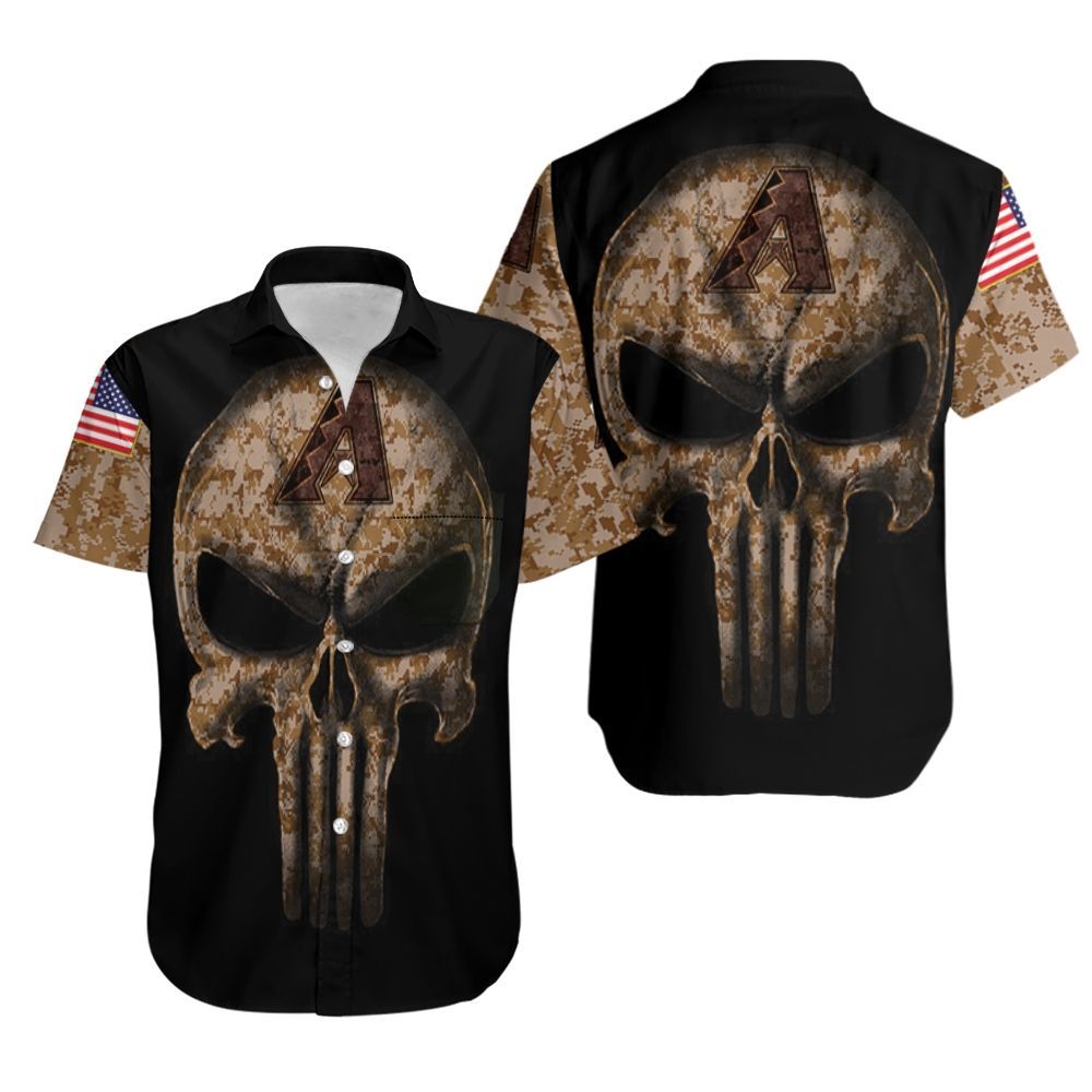 Camouflage Skull Arizona Diamondbacks American Flag Hawaiian Shirt - Yourtshirtman MLB Collection