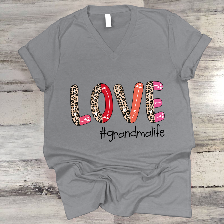 Valentine Leopard Love Grandma Life Shirt V-Neck