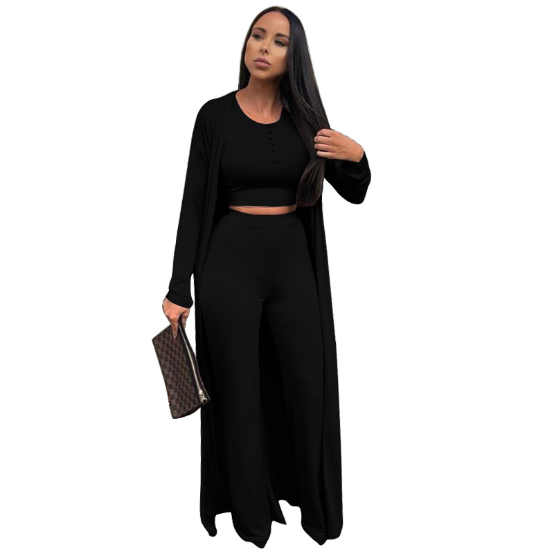 Women Autumn Winter 3 Three Piece Set Tracksuit Streetwear Outfits Open Front Cardigan Long Sleeve Crop Top Wide Leg Pants Suits alx