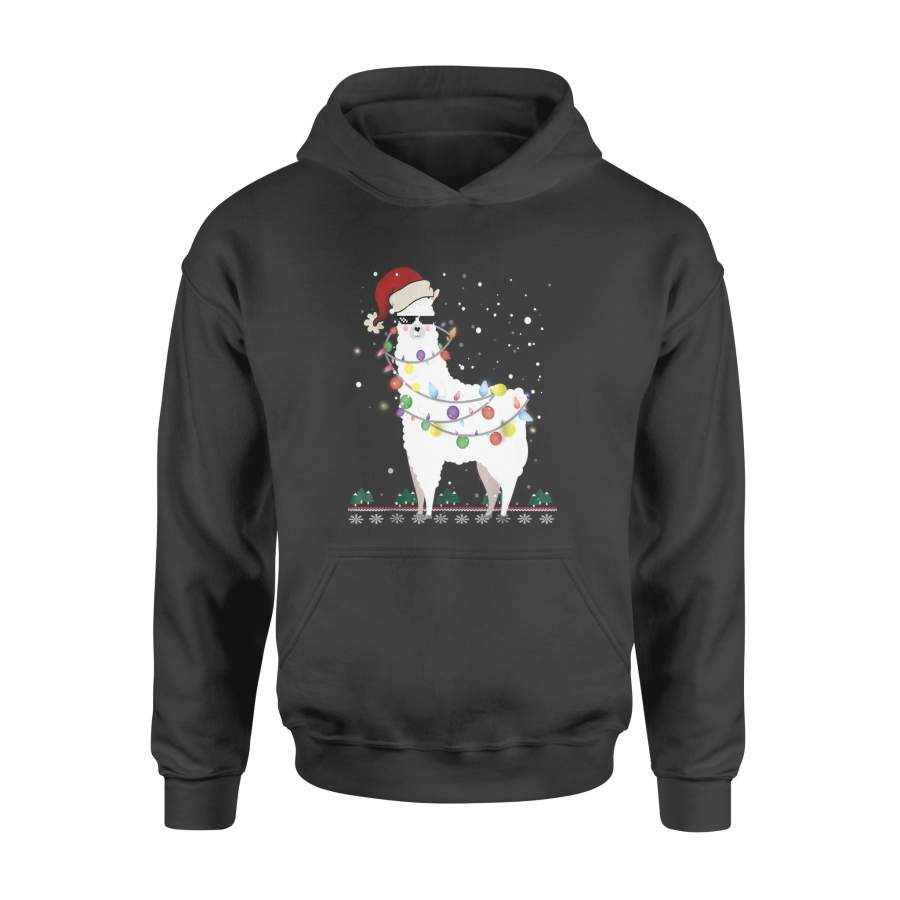 Christmas Llama Santa Hat Ugly Xmas Tree Alpaca Shirt – Standard Hoodie