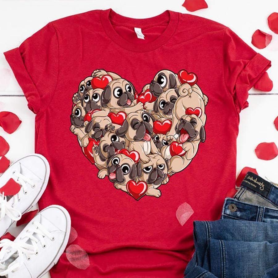 Pug Heart Valentines Day Shirt, Valentine Gift, Hearts Love, Cute Couple Shirts , Dog Lover Gifts