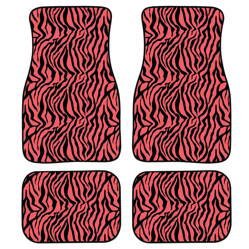 Pink And Black Tiger Stripe Print Front And Back Car Floor Mats, Front Car Mat