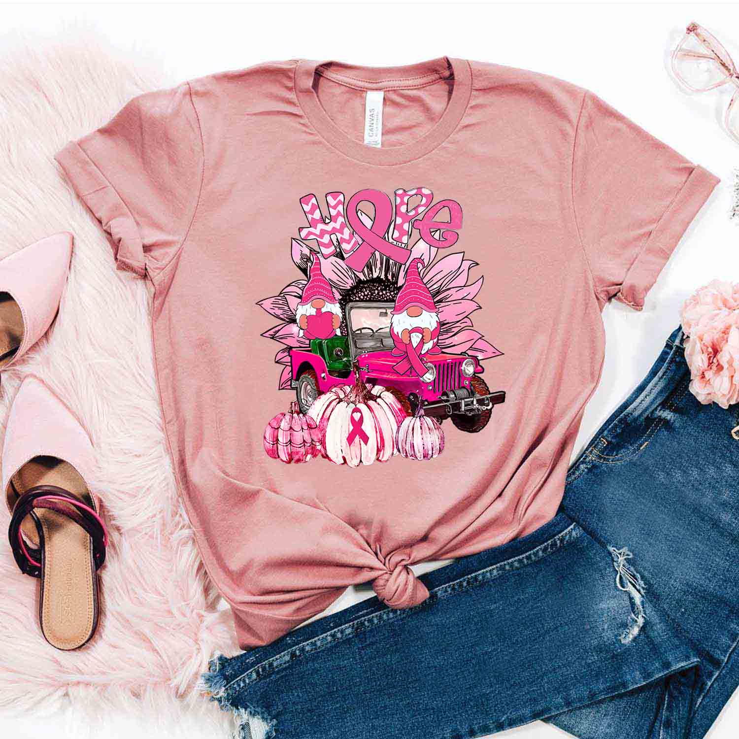 Lovely Pink Pumpkin And Gnomes Shirt – Breast Cancer Awareness T-Shirt Gifts For Mom Daughter Friends Hoodies Sweater Pink Gift For Thanksgiving