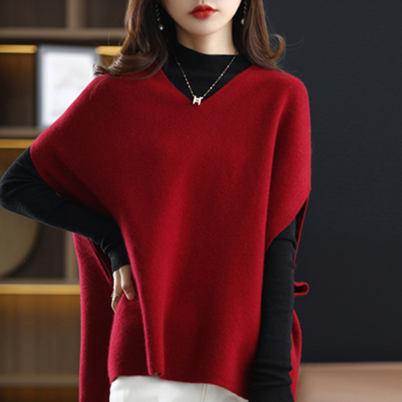 Spring Autumn Women’s Sweaters Casual Loose V-Neck Sleeveless Vest Female Pullover 100% Wool Knit Top Jumper Oversize Clothi alx