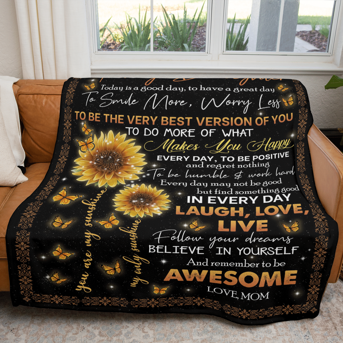 To My Daughter Smile More Worry Less Fleece Blanket Gift For Family, Birthday, Daughter, Mom To Daughter Gift Home Decor Bedding Couch Sofa Soft And Comfy