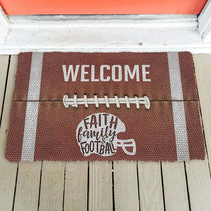 3D Welcome Faith Family Football Funny Doormat, Gift For Football Lovers, Gift For Friend Family, Birthday Gift Decor Warm House Gift Welcome Mat