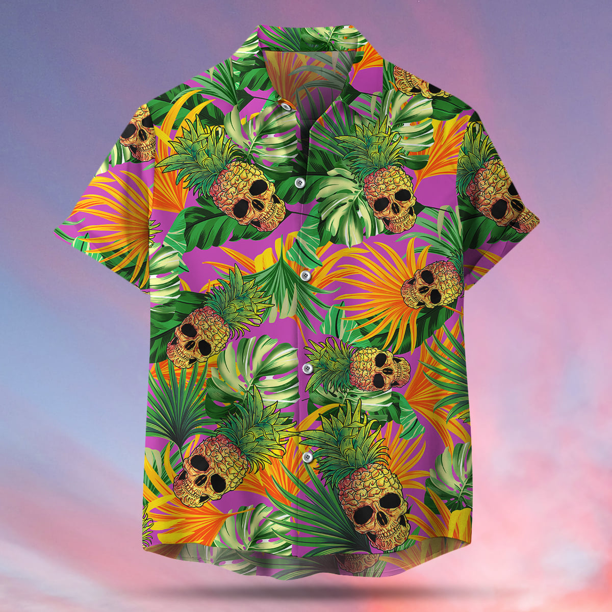 Skull Pineapple With Purple Backdrop Tropical Summer Hawaii Shirt Ha97987