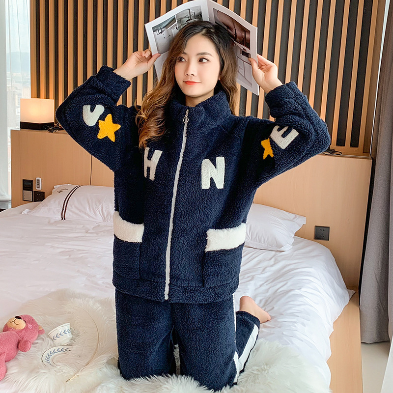 5XL Winter Women’s Warm Home Clothes Sleepwear Ladies Flannel Thick Coral Fleece Cute Cartoon Pajamas Large Size Woolen Pijama alx