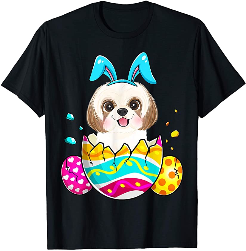 Shih Tzu Bunny Ears Eggs Easter Day Gift Mens Womens Kids T-Shirt