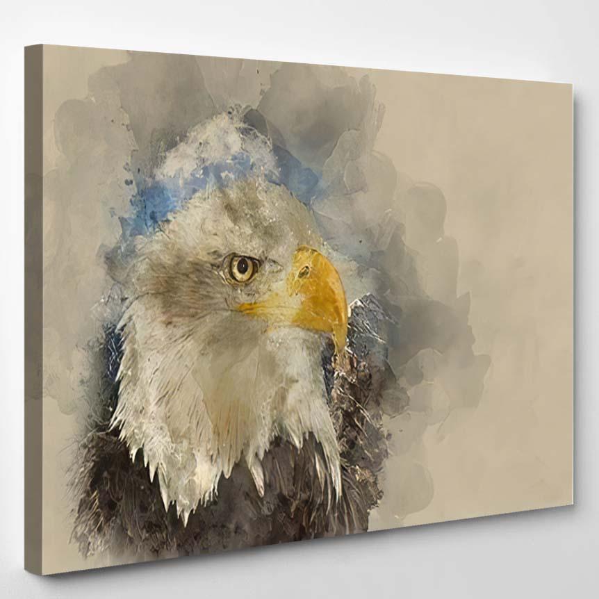 Watercolour Painting American Symbol Hope Bald – Eagle Animals Canvas Print