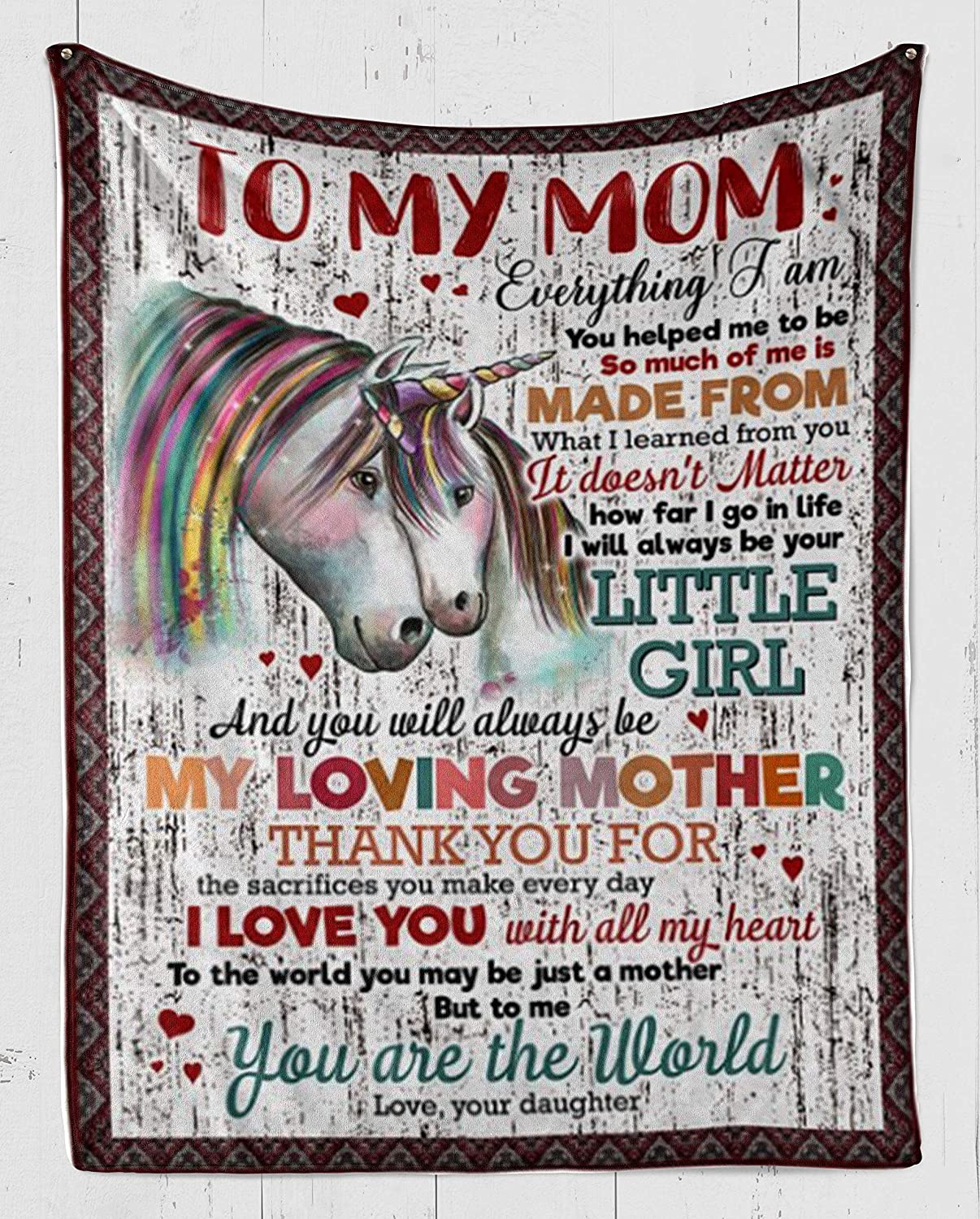 Fleece Blanket -Unicorn Fleece Blanket-to My mom-to me You are The World- Fleece Blanket 3D Soft Cozy Lightweight Durable Plush Throw Blanket for Bedroom Living, Gift for Mother