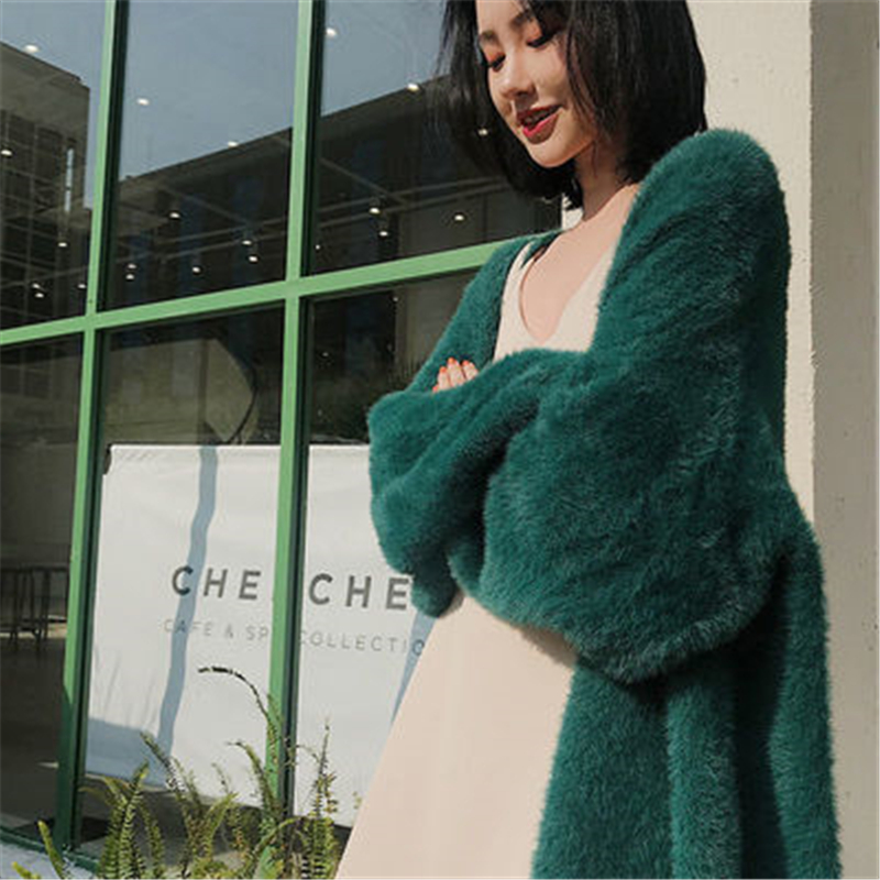 2021 New Spring Autumn Female Long Coats Loose Imitation Mink Velvet Women‘s Knitted Sweaters Lady Cardigans Overcoats alx