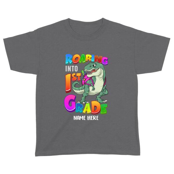 Trending Personalized Gift Back To School, Roaring Dinosaur Into 1St, 2Nd,… 8Th Grade Shirt For Kid