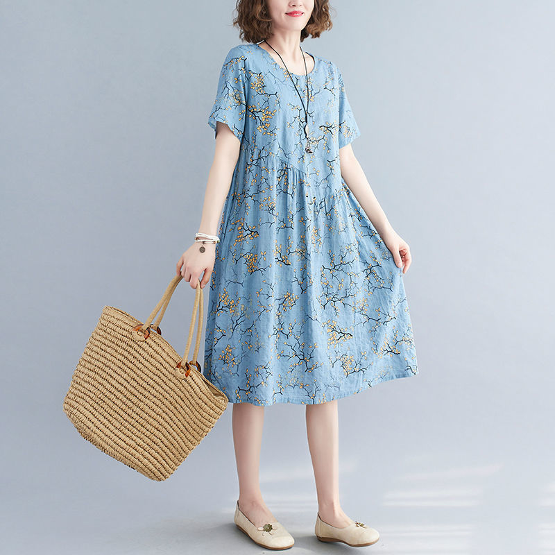 Women Summer Casual Dress New Arrival 2022 Vintage Style Floral Print Loose Comfortable Cotton Ladies A-line Long Dresses D299 alx