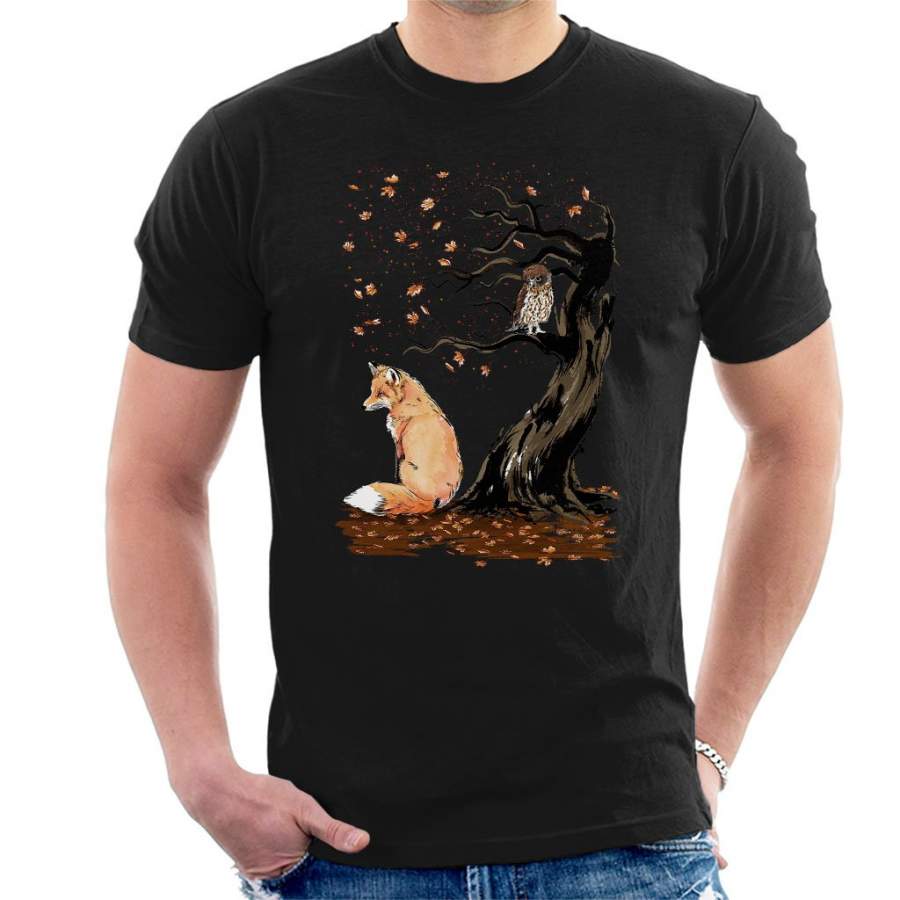 Animals Winds Of Autumn Fox And Owl Men’s T-Shirt