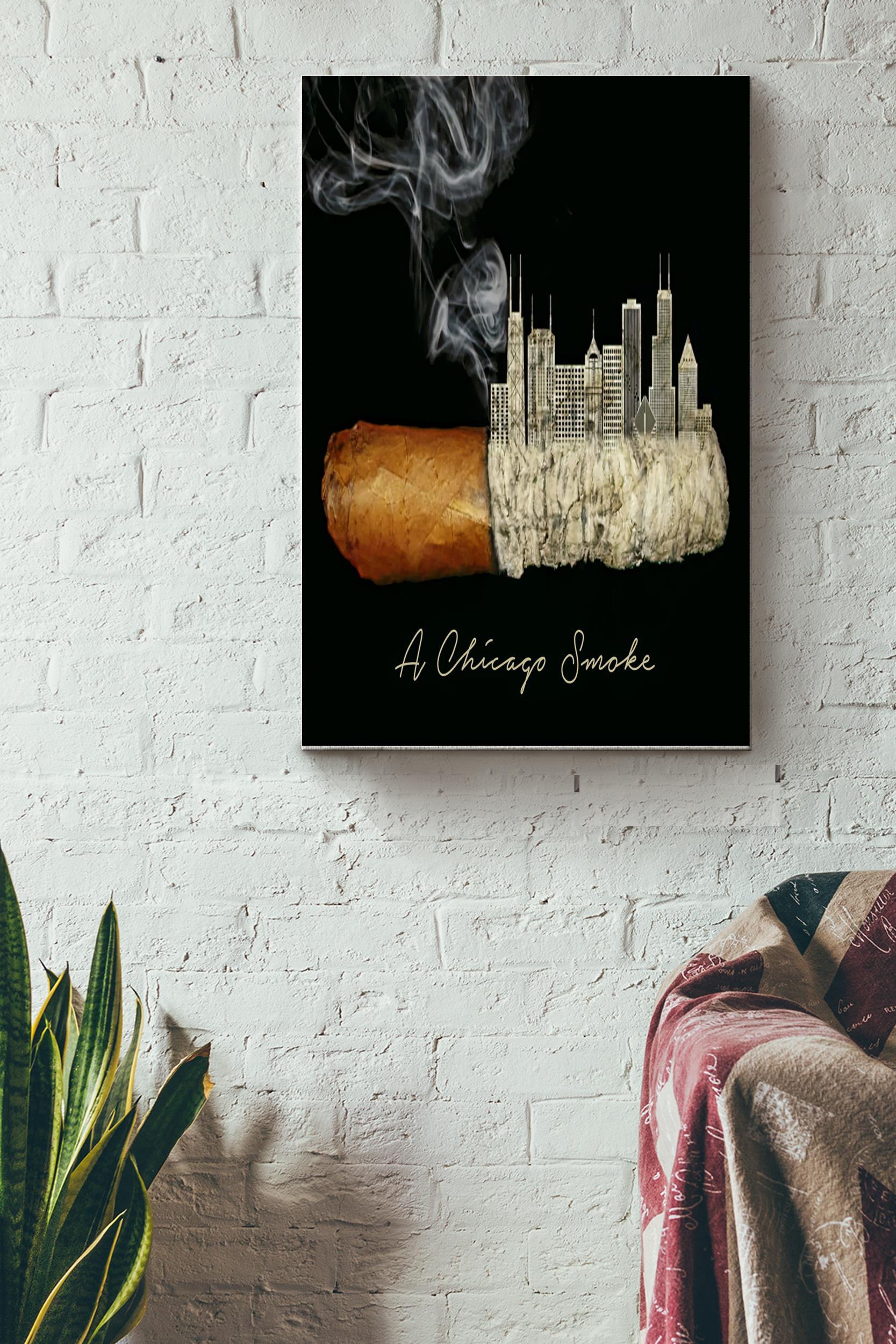 A Chicago Smoke Poster – Home Decor Wall Art – Gift For Cigarette Fan, Smoker, Tobacco Fan Wrapped Canvas