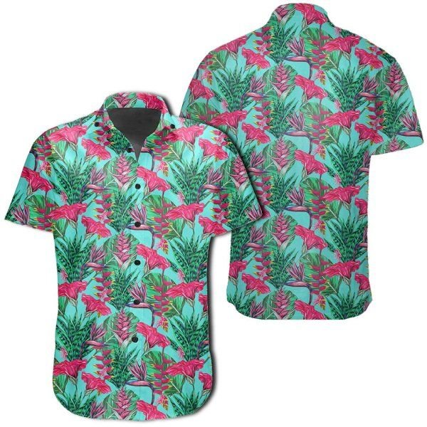 Tropical Strelitzia Blue Hawaiian Shirt V1