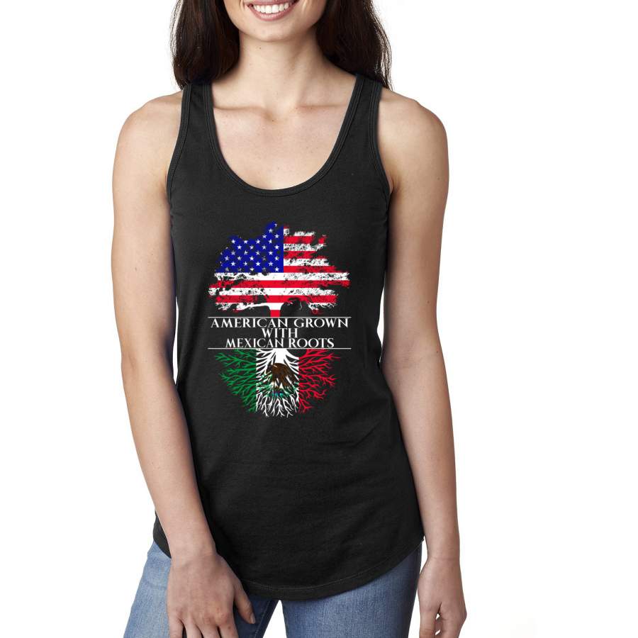 American Grown With Mexican Roots Americana / American Pride Ladies Racerback Tank Top