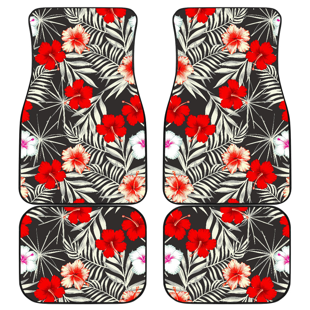 White Tropical Hibiscus Pattern Print Front And Back Car Floor Mats, Front Car Mat