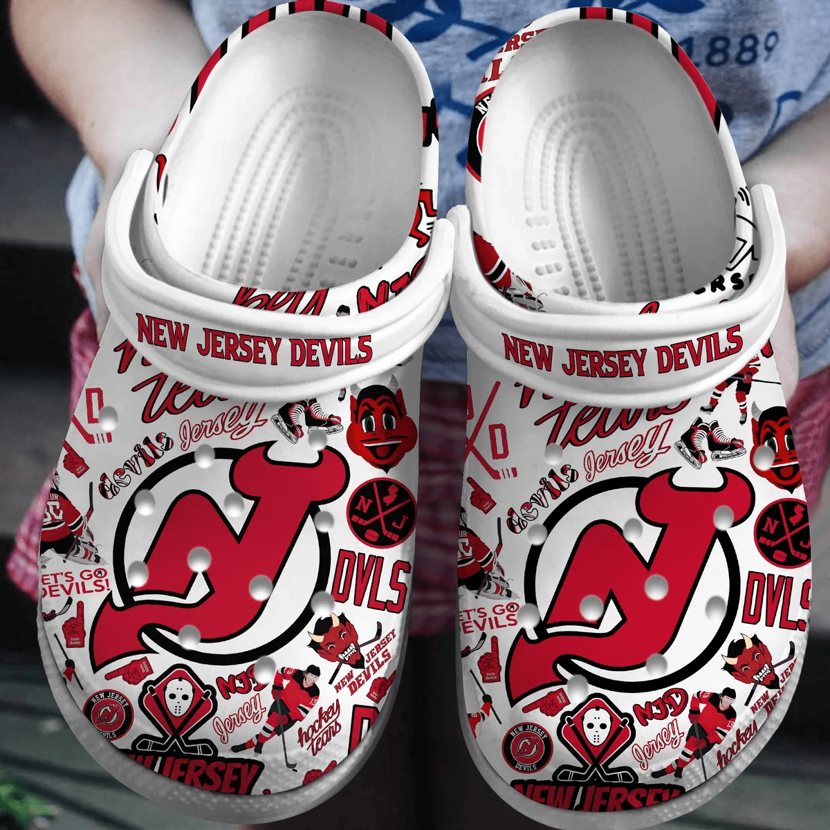 New Jersey Devils Ice hockey team NHL Sport Crocss Clogs Crocband Shoes Comfortable For Men Women and Kids