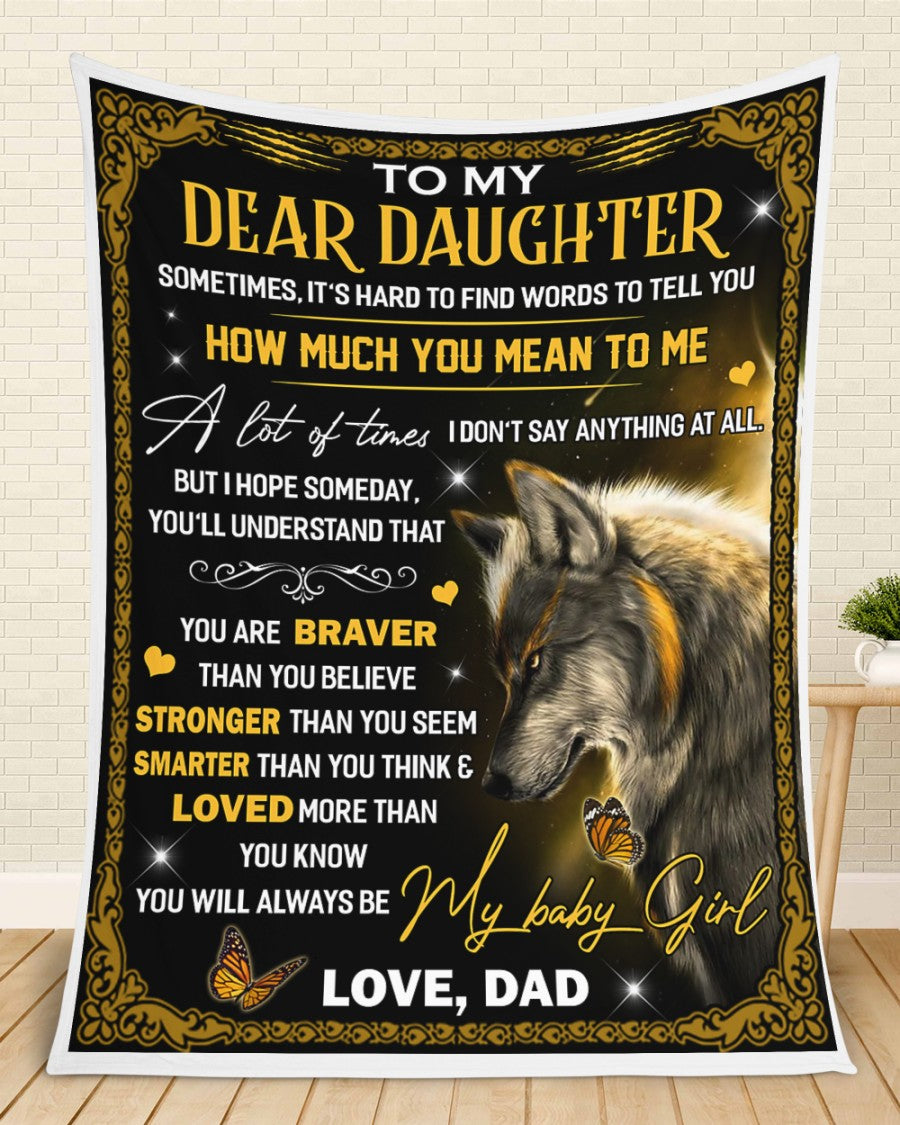 To My Dear Daughter How Much You Mean To Me, Love Wolf Dad Blanket Gift For Daughter Birthday Gift Home Decor Bedding Couch Sofa Soft And Comfy Cozy