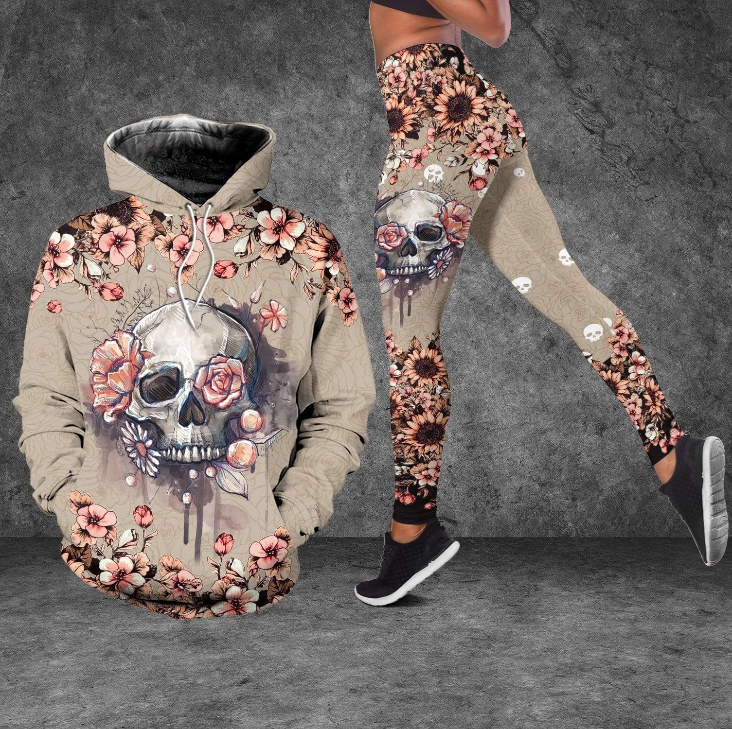 Gift for Mother Amazing Skull And Flower Brown Hoodie Tank Top – Legging 3D #220421h