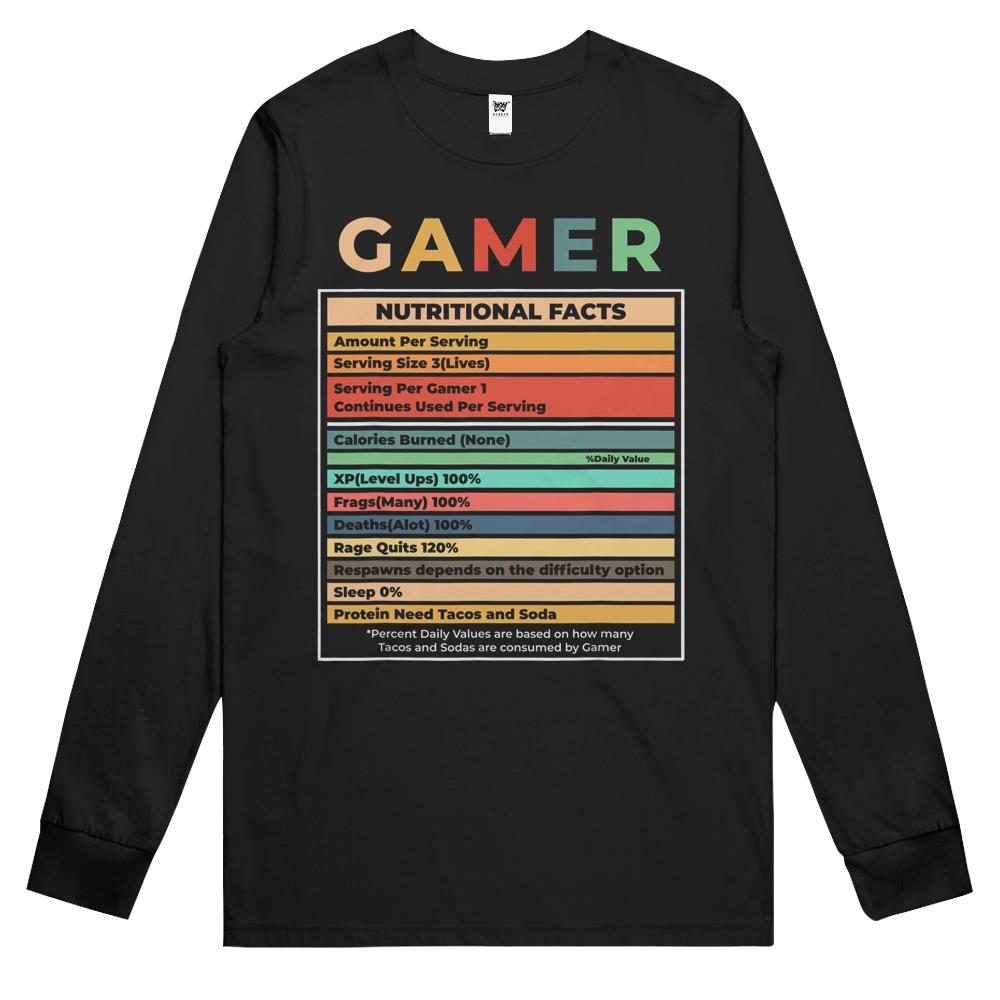 Nutritional Facts Shirt, Gamer Nutrition Facts Shirt, Gamer Nutritional Facts Gaming Video Game Funny Gift Long Sleeve T Shirts