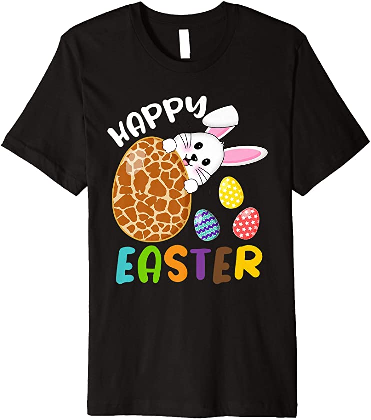 Cute Bunny Face Easter Egg Giraffe Print Funny Happy Easter Premium T-Shirt