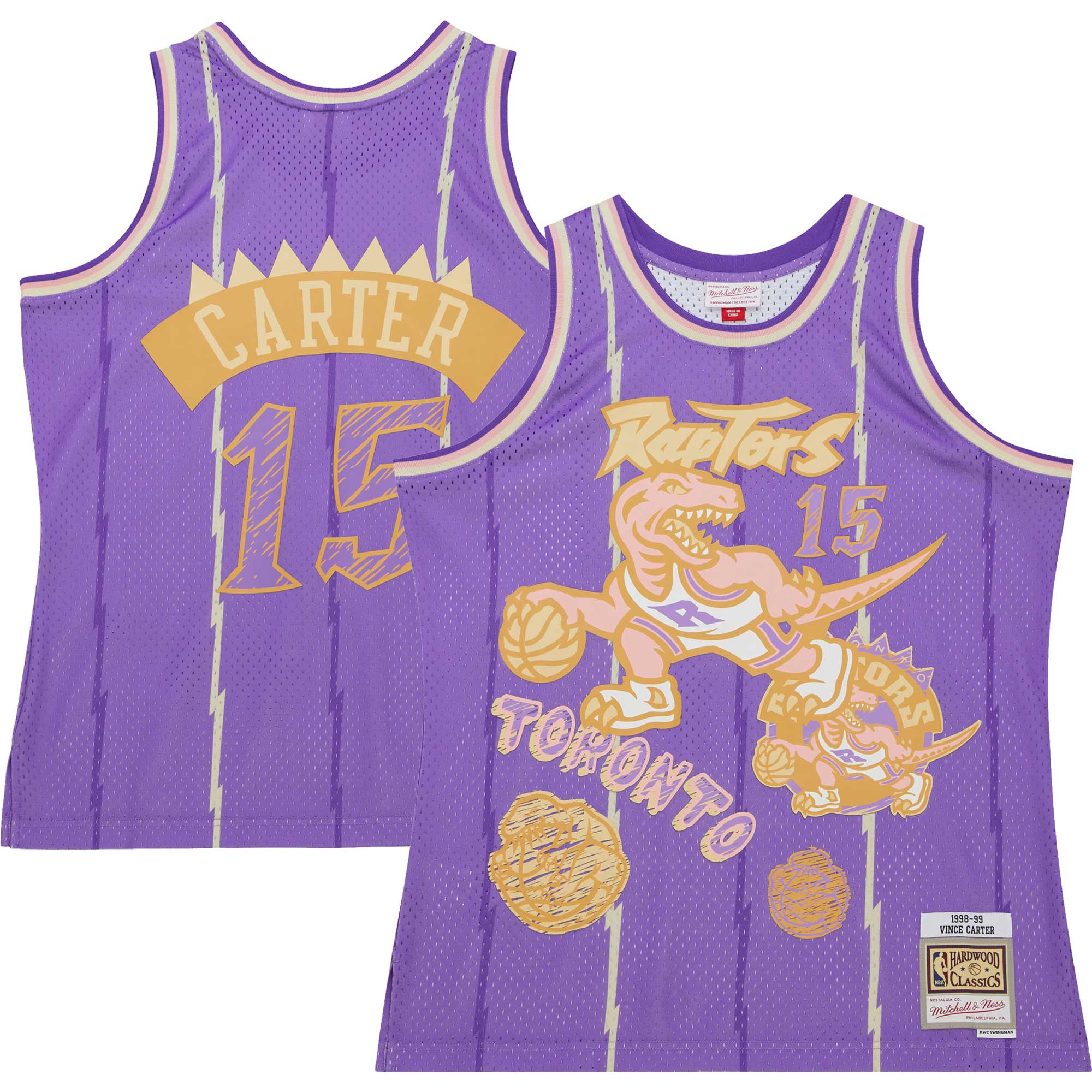 Vince Carter Toronto Raptors Mitchell & Ness 1998/99 Swingman Sidewalk Sketch Jersey – Purple