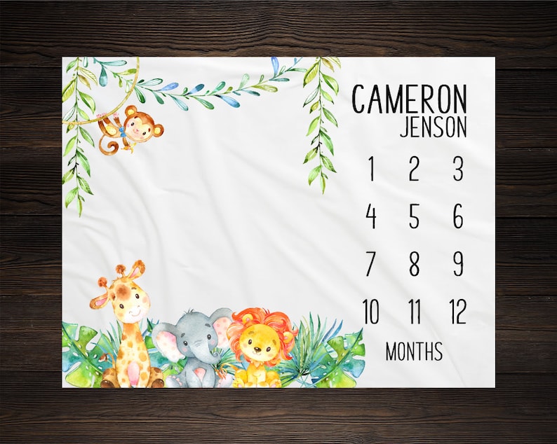 Safari Baby Milestone Blanket  Month Blanket Growth Tracker Fleece Blanket Baby Shower Tribal Baby Newborn Gift  Safari Animals