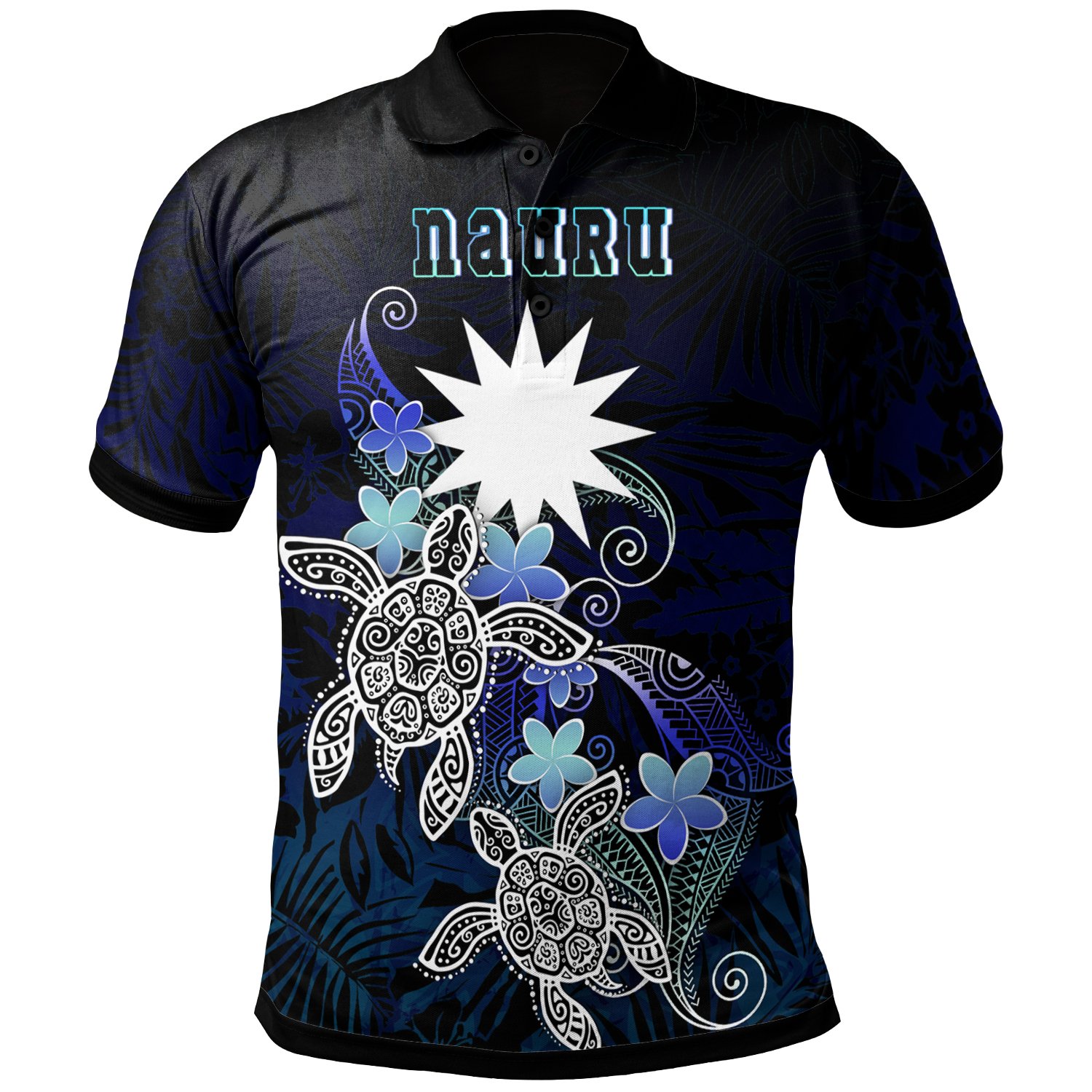 Nauru Polynesian Polo Shirt – Blue Turtle Couple – BN22