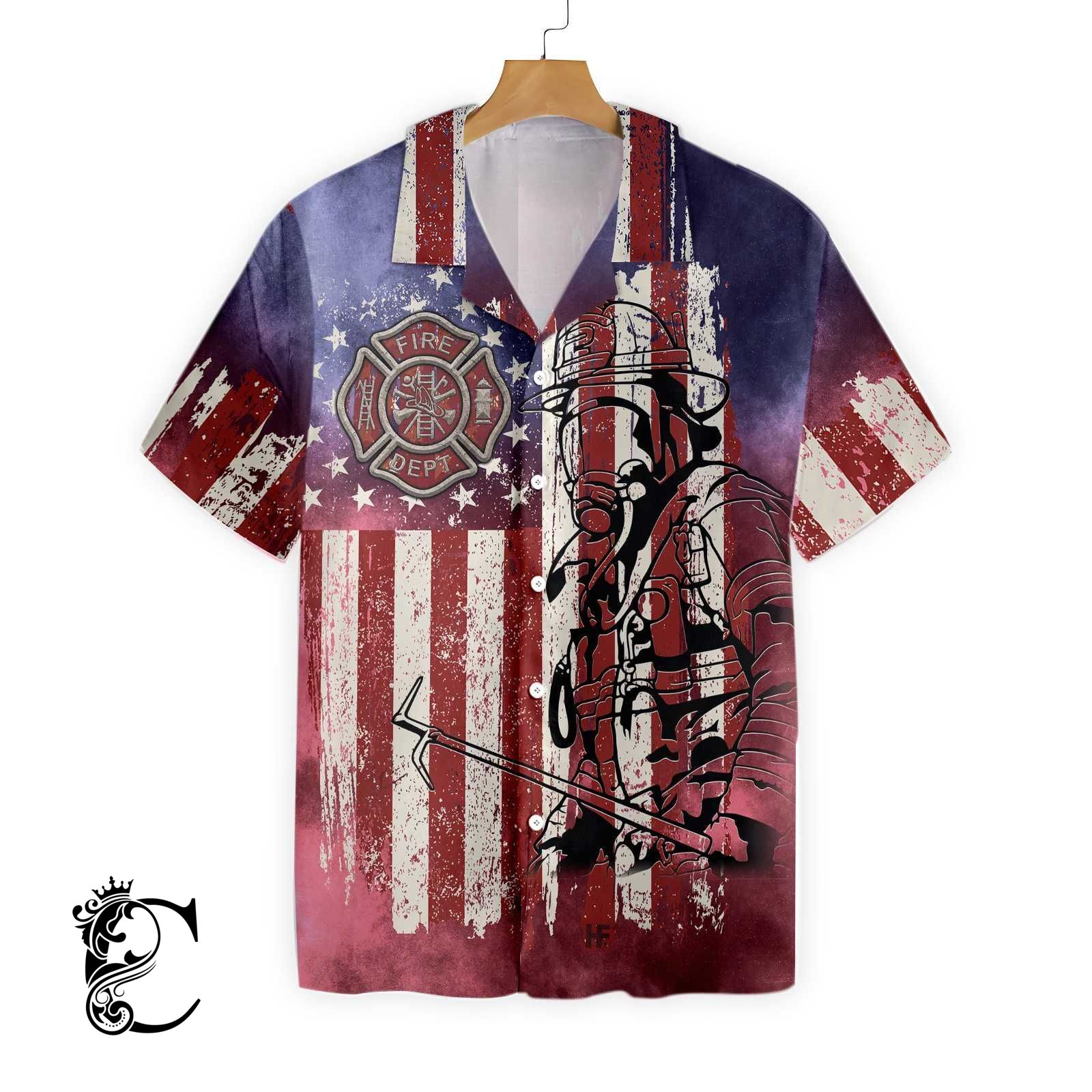 American Flag Fire Dept Firefighter Hawaiian Shirt