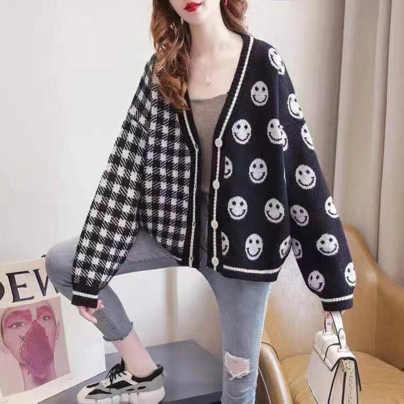 Y2k Sweater Knitted Cardigan Women Spring New Thick Loose Roving Cherry Embroidery Knitted Cardigan Thick Coat 2022 alx