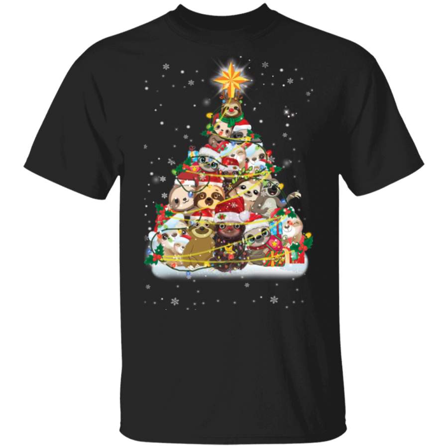 Sloth Christmas Tree T-Shirt Cute Lazy Animals Xmas Graphic Tees, Gifts For Sloth Lovers