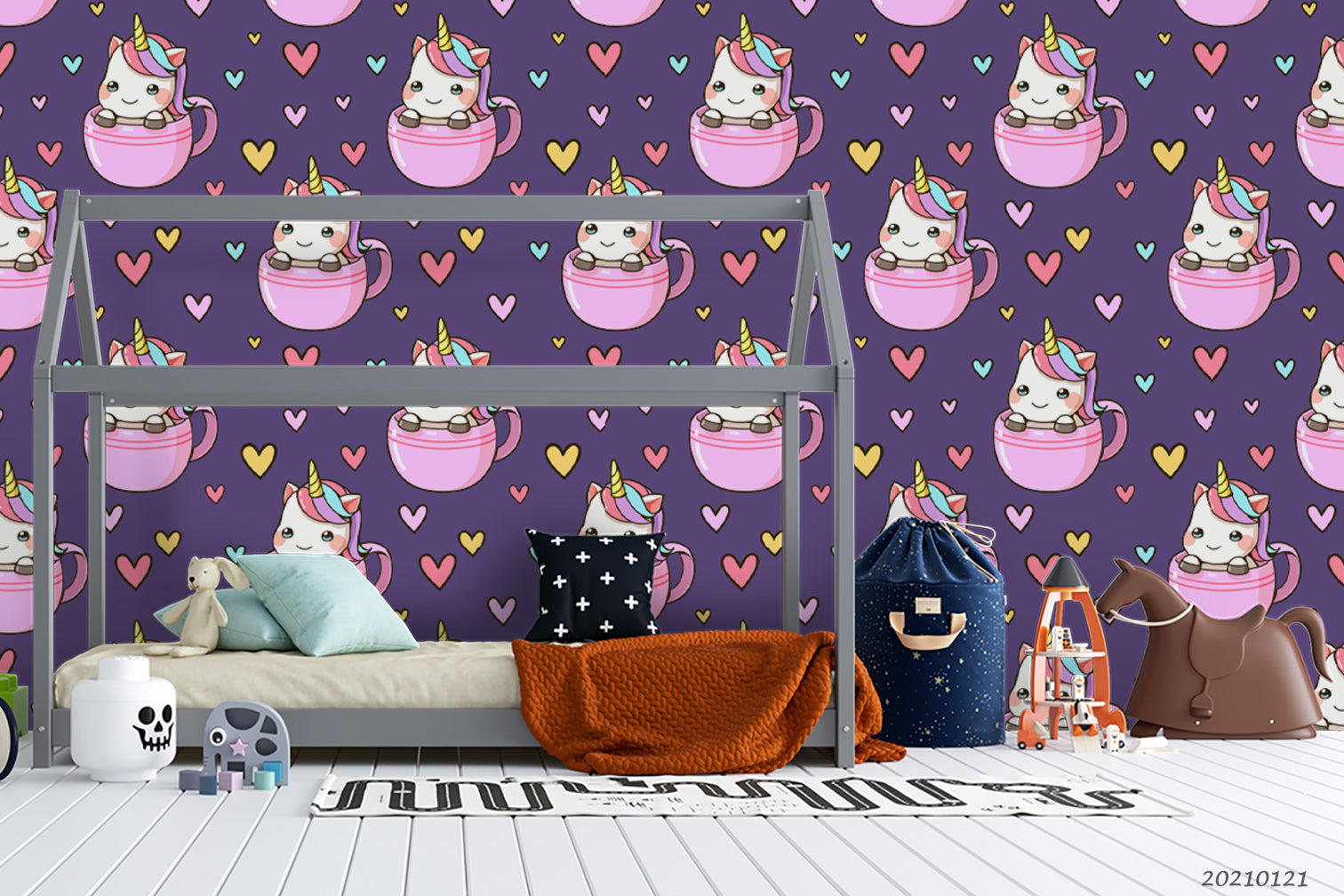 3D Hand Drawn Animal Unicorn Love Wall Mural Wallpaper Lqh 77