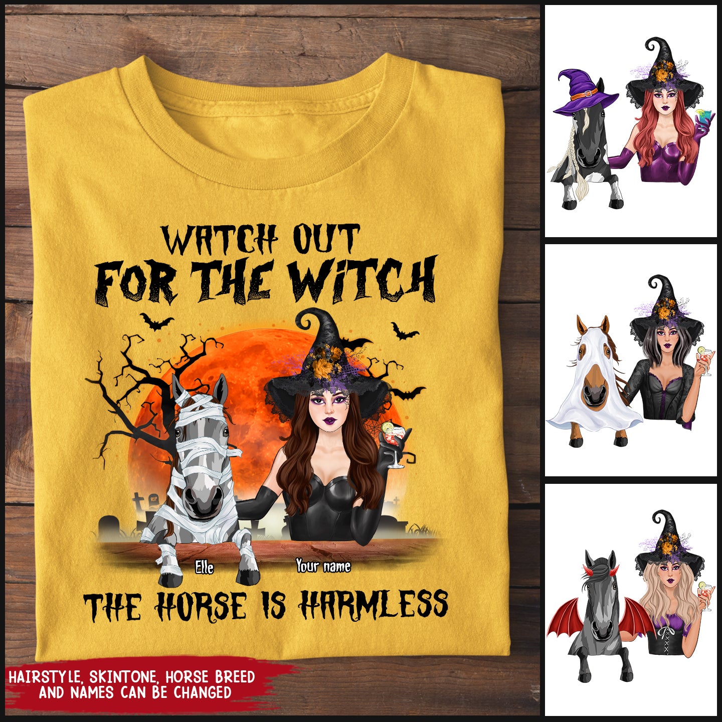 89Customized Watch Out For The Witch The Horse Is Harmless Halloween Personalized Shirt