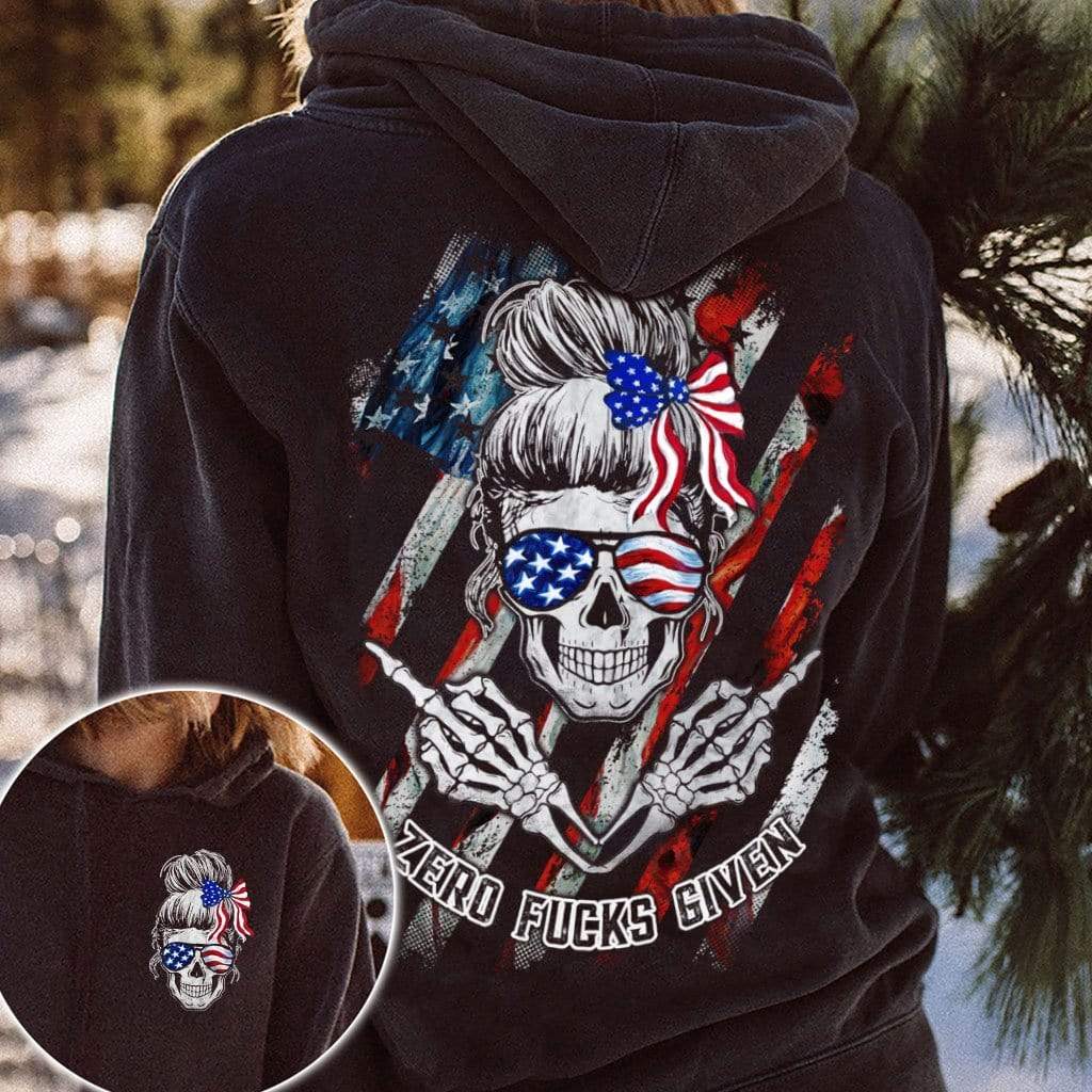 Skull girl American Flag Zero F*cks Given Hoodie 3D All over print #V