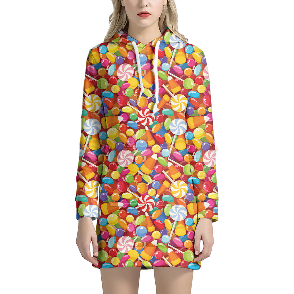 Colorful Candy Pattern Print Women’S Pullover Hoodie Dress