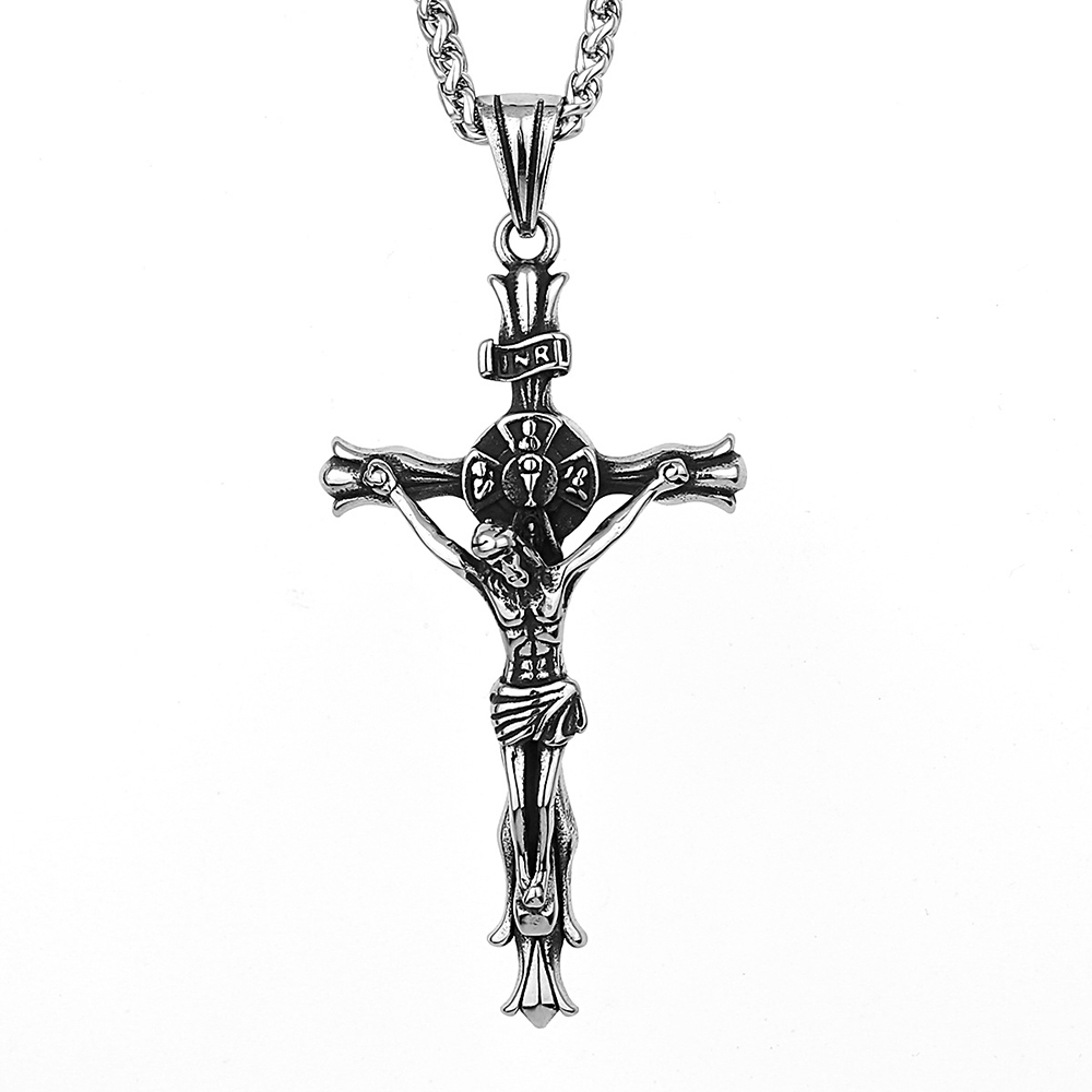 Vintage Jesus Cross Pendant Necklace Stainless Steel Biker Men Orthodox Cross Necklace Chain Fashion Amulet Jewelry Gift alx