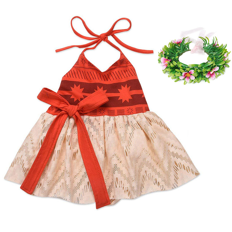 Baby Girls Moana Summer Dress Kids Tutu Bow Beach Sundress Toddldr Children Strap Backless Cartoon Princess Cute Cosplay Costume alx