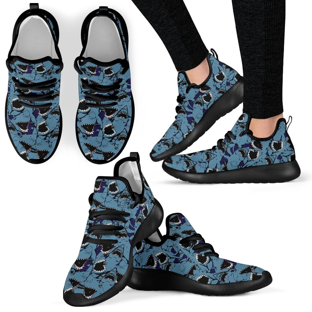 Shark Circling Pattern Print Black Men Women Knit Sneaker