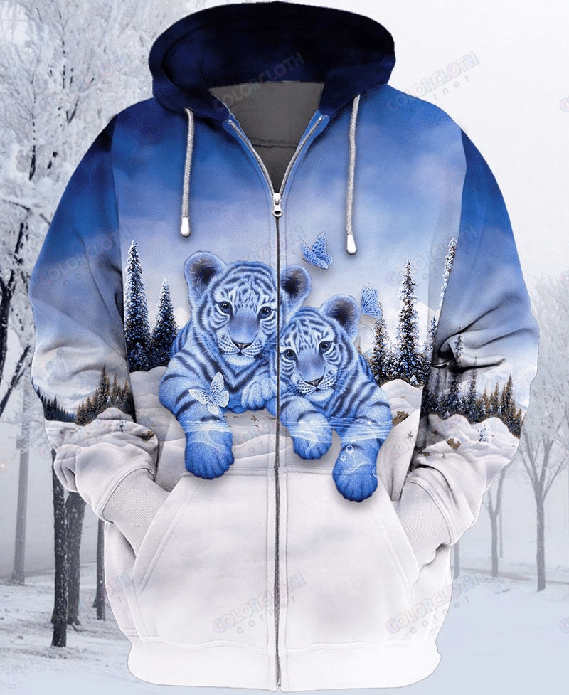 White Tiger Lover 3D Zipper Hoodie Tv057492