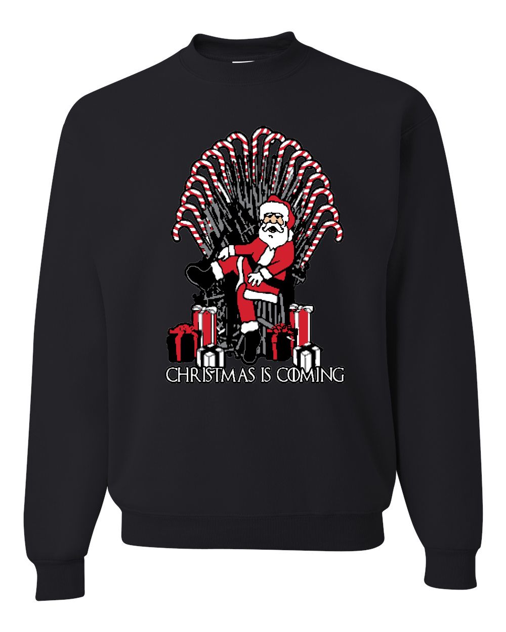 Christmas Is Coming Funny Santa Iron Throne Candy Cane Mens Ugly Christmas Sweater