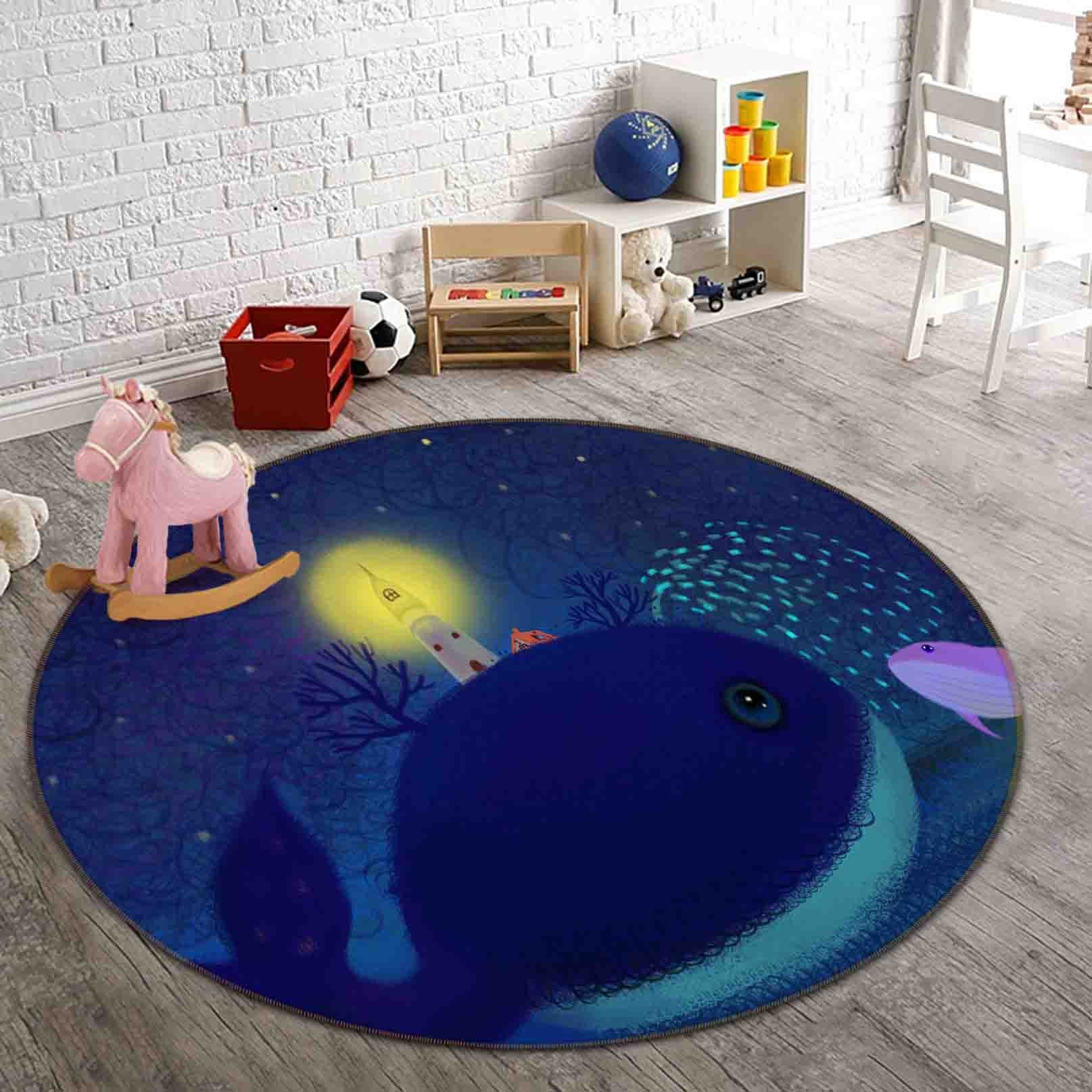 3D Cartoon Whale Animal Kids Non-Slip Round Rug Mat 28