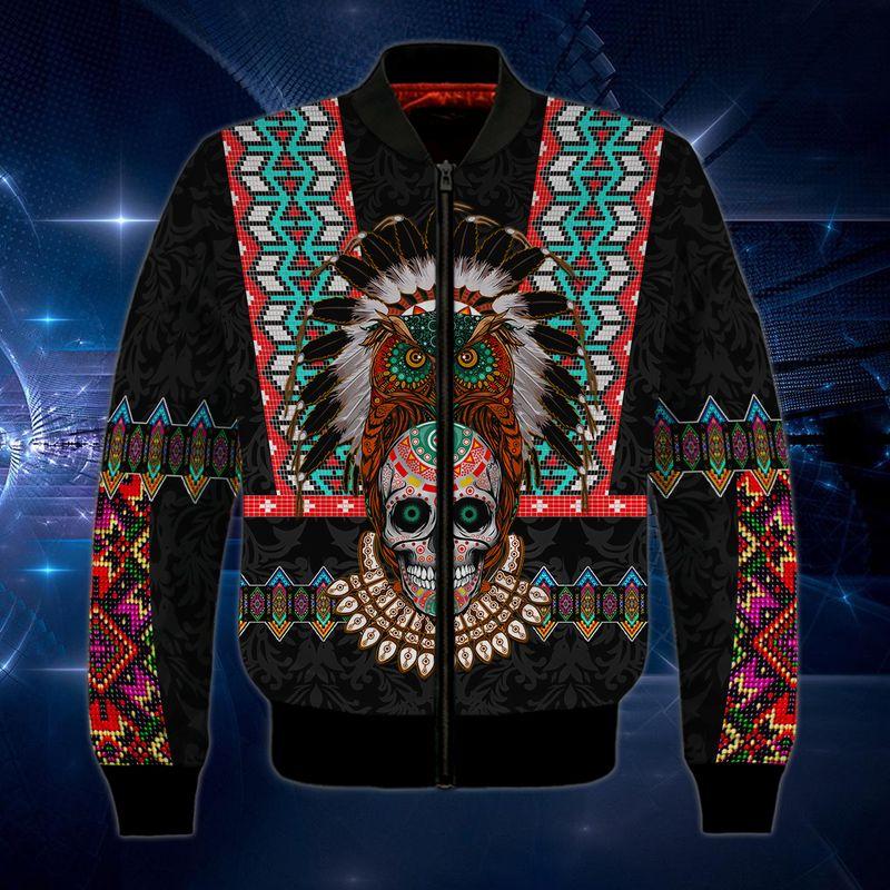 Owl Skull Indian Native American Vinatge Shirts 3D Bomber